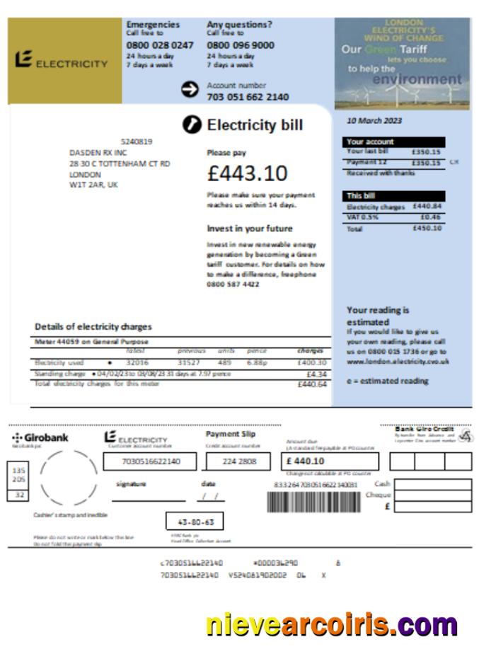 UK Electricity utility business bill